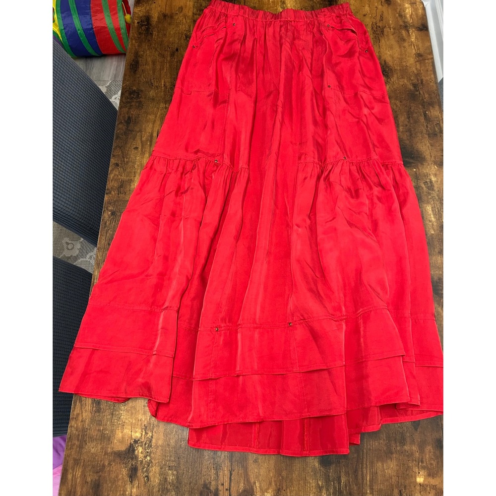 Diane von Furstenberg Red Cupro vintage Maxi Skirt Womens Size 6 Elastic Waist
